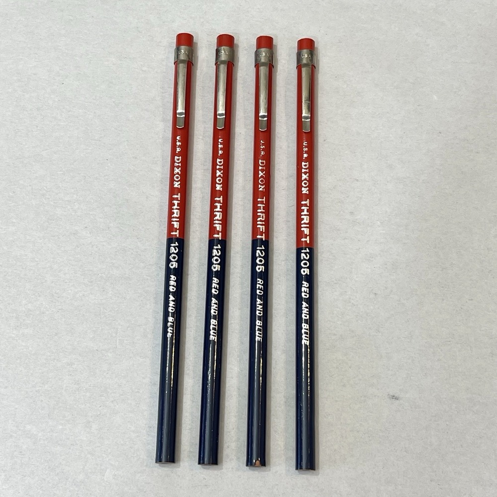 Vintage Dixon Thrift 1205 Red Blue Checking Pencil Lot 4 Pocket Clip USA Made